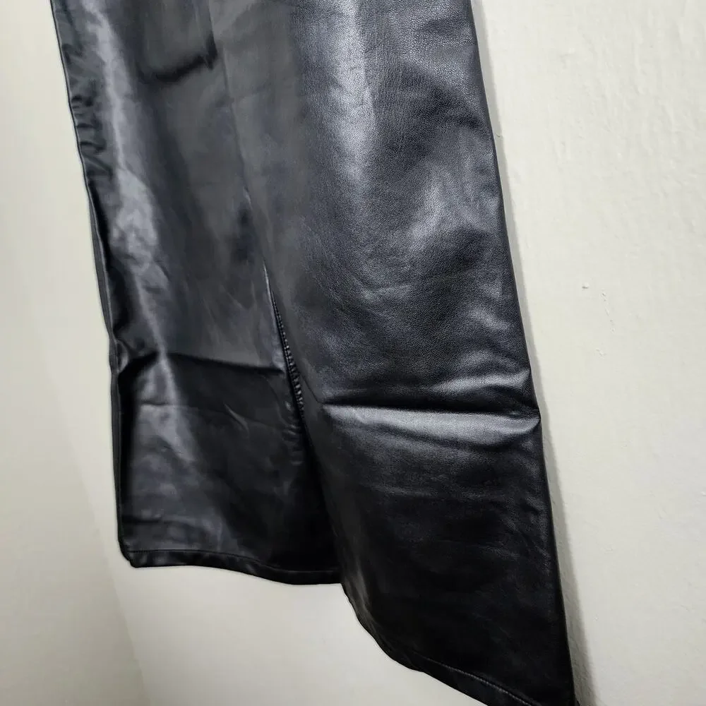 Free People City Slicker Faux Leather Maxi Skirt Black Vegan Moto Long 0 NWOT